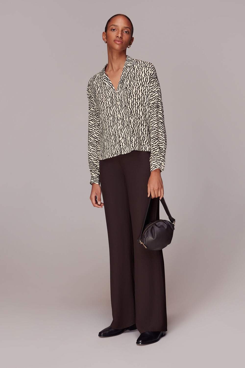 Black Wiggle Print Silk Shirt